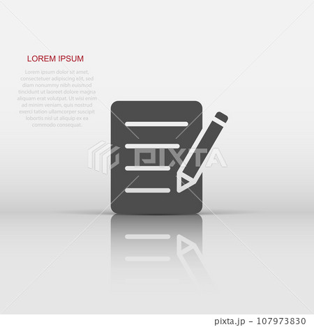 Blogging icon in flat style. Document with pen vector illustration on white isolated background. Content business concept. 107973830