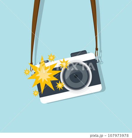 Camera icon in flat style. Photography vector illustration on isolated background. Photo sign business concept. Camera icon in flat style. Photography vector illustration on isolated background. Photo sign business concept. 107973978