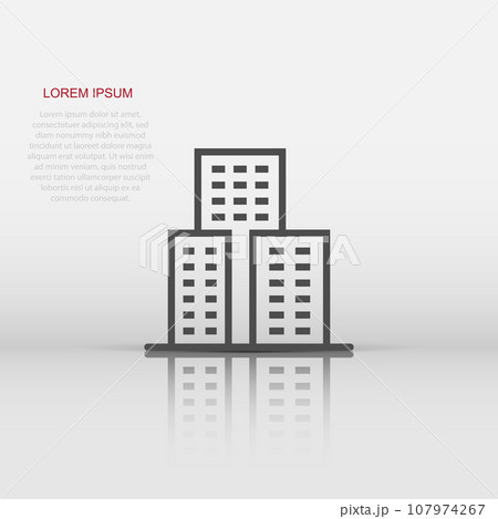 Building icon in flat style. Town skyscraper apartment vector illustration on white isolated background. City tower business concept. 107974267