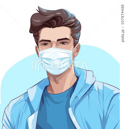 A man, his face hidden behind a protective surgical mask, symbolizes caution and preventative measures amidst a global health crisis A man, his face hidden behind a protective surgical mask, symbolizes caution and preventative measures amidst a global health crisis 107974486
