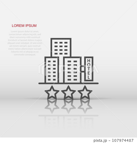 Hotel 3 stars sign icon in flat style. Inn building vector illustration on white isolated background. Hostel room business concept. Hotel 3 stars sign icon in flat style. Inn building vector illustration on white isolated background. Hostel room business concept. 107974487