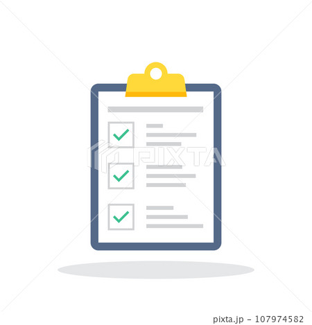 Clipboard with checklist icon in flat style. Planning and organization of work vector illustration on isolated background. Document sign business concept. 107974582