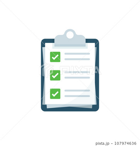 Clipboard with checklist icon in flat style. Planning and organization of work vector illustration on isolated background. Document sign business concept. Clipboard with checklist icon in flat style. Planning and organization of work vector illustration on isolated background. Document sign business concept. 107974636