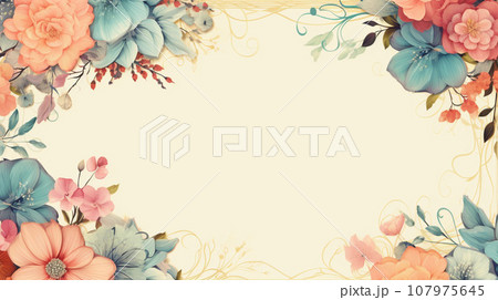 Flower frame Watercolor art style, copy space...のイラスト素材 [107975645] - PIXTA