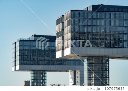 Cologne Kranhaus business center in sunny morning 107975655