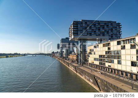 Cologne Kranhaus business center in sunny morning 107975656