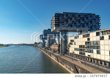 Cologne Kranhaus business center in sunny morning 107975657
