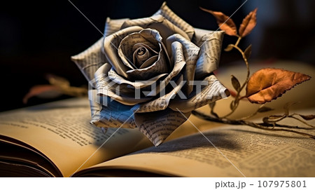 Beautiful Flower on note paper, serene poetry concept, flat lay 107975801