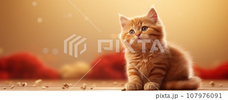Ginger cat on soft color background, high quality, Octane render. Generative AI 107976091
