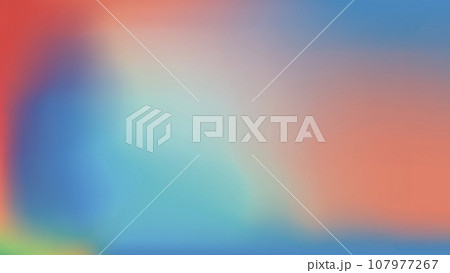 Blurred gradient background. Neon indigo blue leafy green magenta coral red smooth spots template illustration. Abstract festival vector banner wallpaper. Advertisement mockup card, landing, fon, ads. 107977267