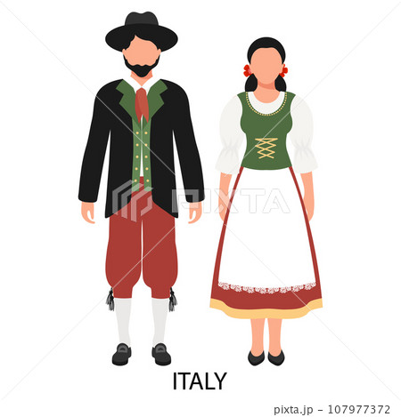 A man and a woman in Italian folk costumes. Culture and traditions of Italy. Illustration, vector 107977372