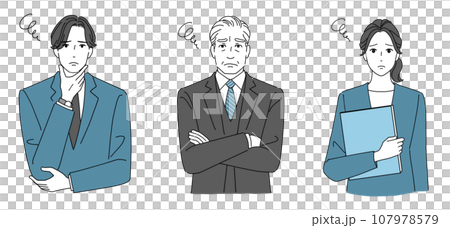 Set of 3 troubled and worried business people 107978579