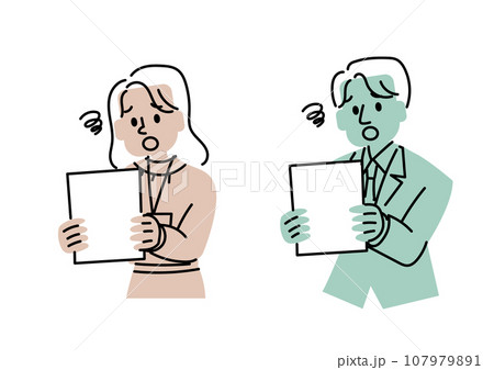 書類を見てがっかりしているビジネスマンのイラストセット 書類を見てがっかりしているビジネスマンのイラストセット 107979891