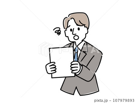 書類を見てがっかりしているビジネスマンのイラスト（男性） 107979893