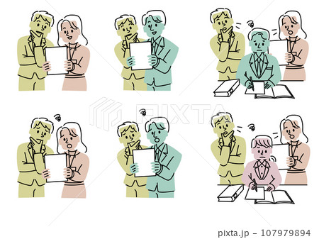 ビジネスシーンのシンプルでフラットなイラストセット 107979894