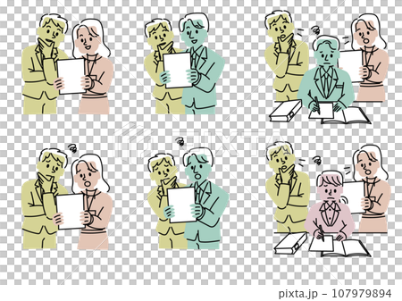 ビジネスシーンのシンプルでフラットなイラストセット 107979894