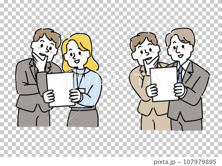 書類を仲間と一緒に見ているビジネスマン 107979895