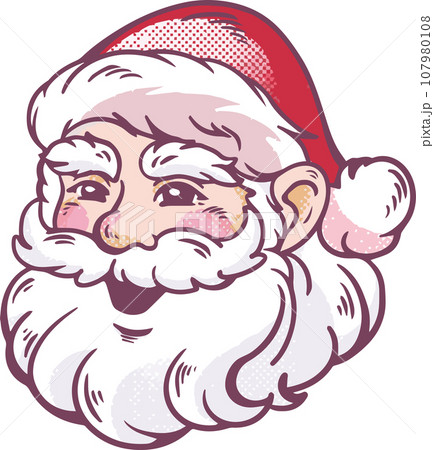 サンタクロース　あしらい　アイコン　飾り　人物　男性　顔　クリスマス　12月　シニア　イラスト素材 107980108
