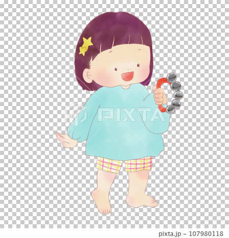Illustration of a girl playing a bell 107980118