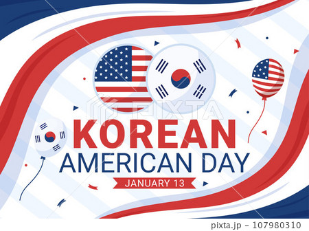 Korean American Day Vector Illustration on January 13 with USA and South Korean Flag to Commemorate Republic Of Alliance in Flat Background Design 107980310