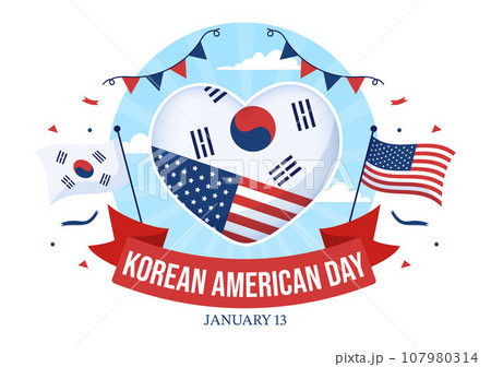 Korean American Day Vector Illustration on January 13 with USA and South Korean Flag to Commemorate Republic Of Alliance in Flat Background Design Korean American Day Vector Illustration on January 13 with USA and South Korean Flag to Commemorate Republic Of Alliance in Flat Background Design 107980314