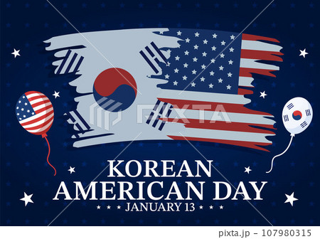 Korean American Day Vector Illustration on January 13 with USA and South Korean Flag to Commemorate Republic Of Alliance in Flat Background Design 107980315