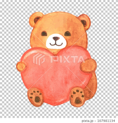 ハートを持ったクマの水彩イラストのイラスト素材 [107981134] - PIXTA