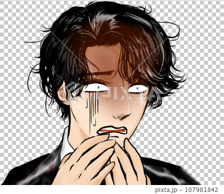 A color cartoon illustration of a handsome, tender-looking man who looks pale and depressed on a transparent background A color cartoon illustration of a handsome, tender-looking man who looks pale and depressed on a transparent background 107981842