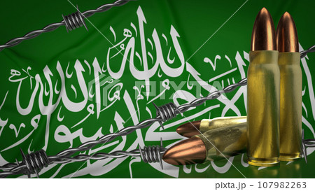 The Hamas flag and bullets image 3d rendering The Hamas flag and bullets image 3d rendering 107982263