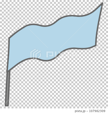 Illustration of a simple plain blue long flag waving in the wind Illustration of a simple plain blue long flag waving in the wind 107982309