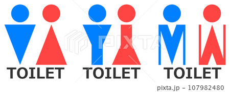 男子用トイレと女性用メイク室の案内を表示する看板のイラスト 107982480