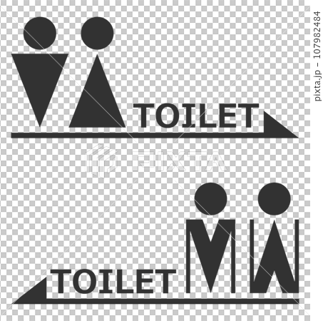 男子用トイレと女性用メイク室の案内を表示する看板のイラスト 男子用トイレと女性用メイク室の案内を表示する看板のイラスト 107982484