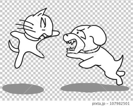 喧嘩する犬と猫のイラスト 喧嘩する犬と猫のイラスト 107982501