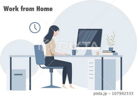 オフィスで働く女性のイラスト オフィスで働く女性のイラスト 107982535