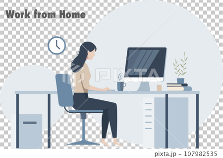 オフィスで働く女性のイラスト オフィスで働く女性のイラスト 107982535