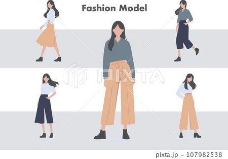 オシャレなファッションの女性のベクターイラストセット オシャレなファッションの女性のベクターイラストセット 107982538