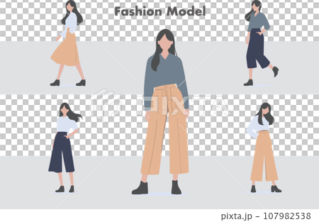 オシャレなファッションの女性のベクターイラストセット オシャレなファッションの女性のベクターイラストセット 107982538