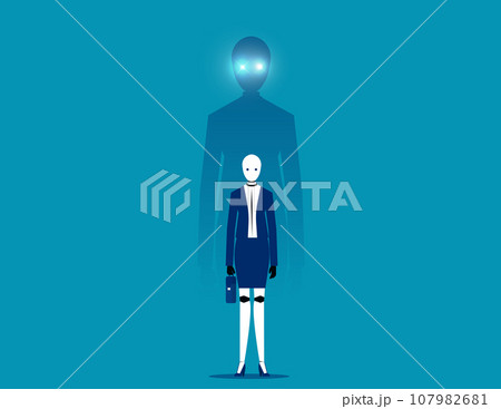 Successful robot with big shasows. Business artificial intelligence concept Successful robot with big shasows. Business artificial intelligence concept 107982681
