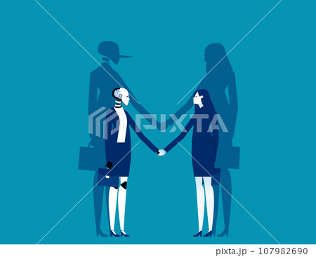 Robot and human contract. Fraud artificial intelligence concept Robot and human contract. Fraud artificial intelligence concept 107982690