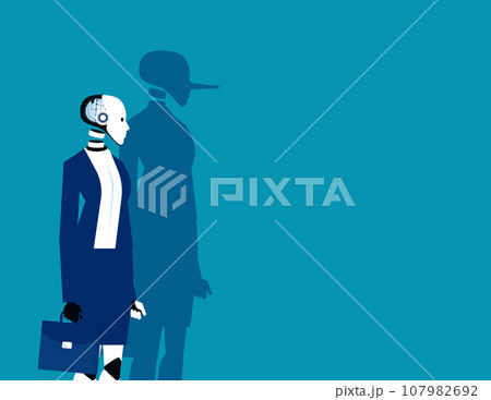 Robot of shadow of long nose. Artificial intellingence lying concept 107982692