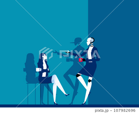 Robot with long nose shadow. Fraud artificial intelligence concept Robot with long nose shadow. Fraud artificial intelligence concept 107982696