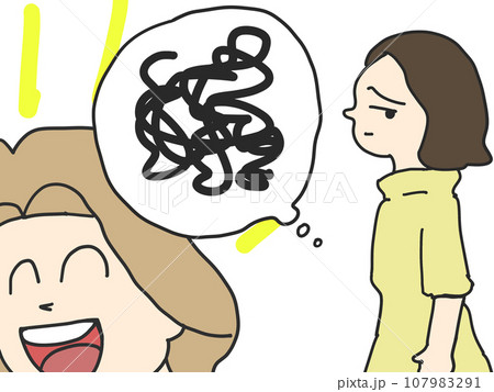 噂話を大声で話す女性にあきれる女性のイラスト 107983291