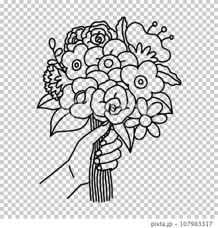 花束を持った手・線画 107983317