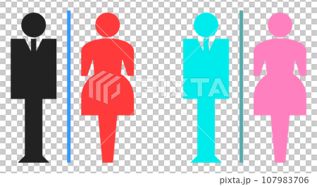 男子用トイレと女性用メイク室の案内を表示する看板のイラスト 107983706