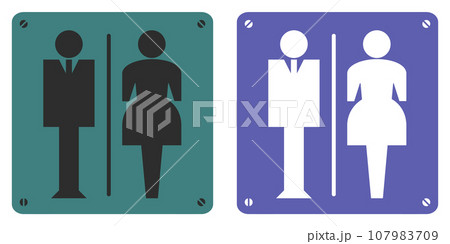 男子用トイレと女性用メイク室の案内を表示する看板のイラスト 男子用トイレと女性用メイク室の案内を表示する看板のイラスト 107983709