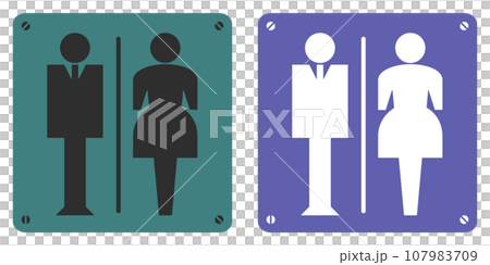 男子用トイレと女性用メイク室の案内を表示する看板のイラスト 男子用トイレと女性用メイク室の案内を表示する看板のイラスト 107983709