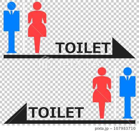 男子用トイレと女性用メイク室の案内を表示する看板のイラスト 107983710