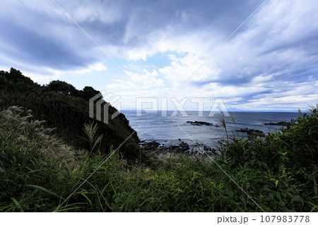 三浦半島の城ヶ島から見た海と空 107983778