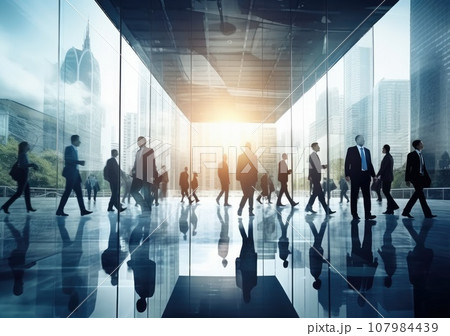 Business People Rush Hour Walking Commuting City Concept, Group of business people rushing in the lobby. AI Generative. 107984439