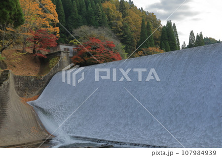 紅葉に彩られた美しい竹田市白水ダムの風景 紅葉に彩られた美しい竹田市白水ダムの風景 107984939